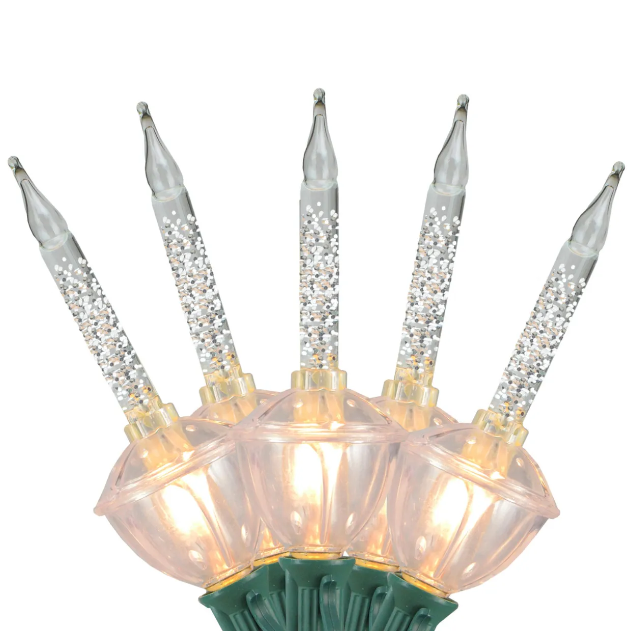 7-Count Clear Silver Glitter Retro Christmas Bubble Light Set, 6ft Green Wire