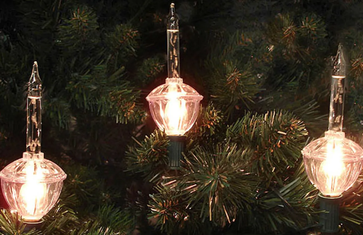 7-Count Clear Silver Glitter Retro Christmas Bubble Light Set, 6ft Green Wire