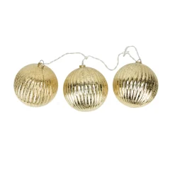 3-Count Gold Ribbed Ball Ornaments Christmas Light Set 1.5ft White Wire