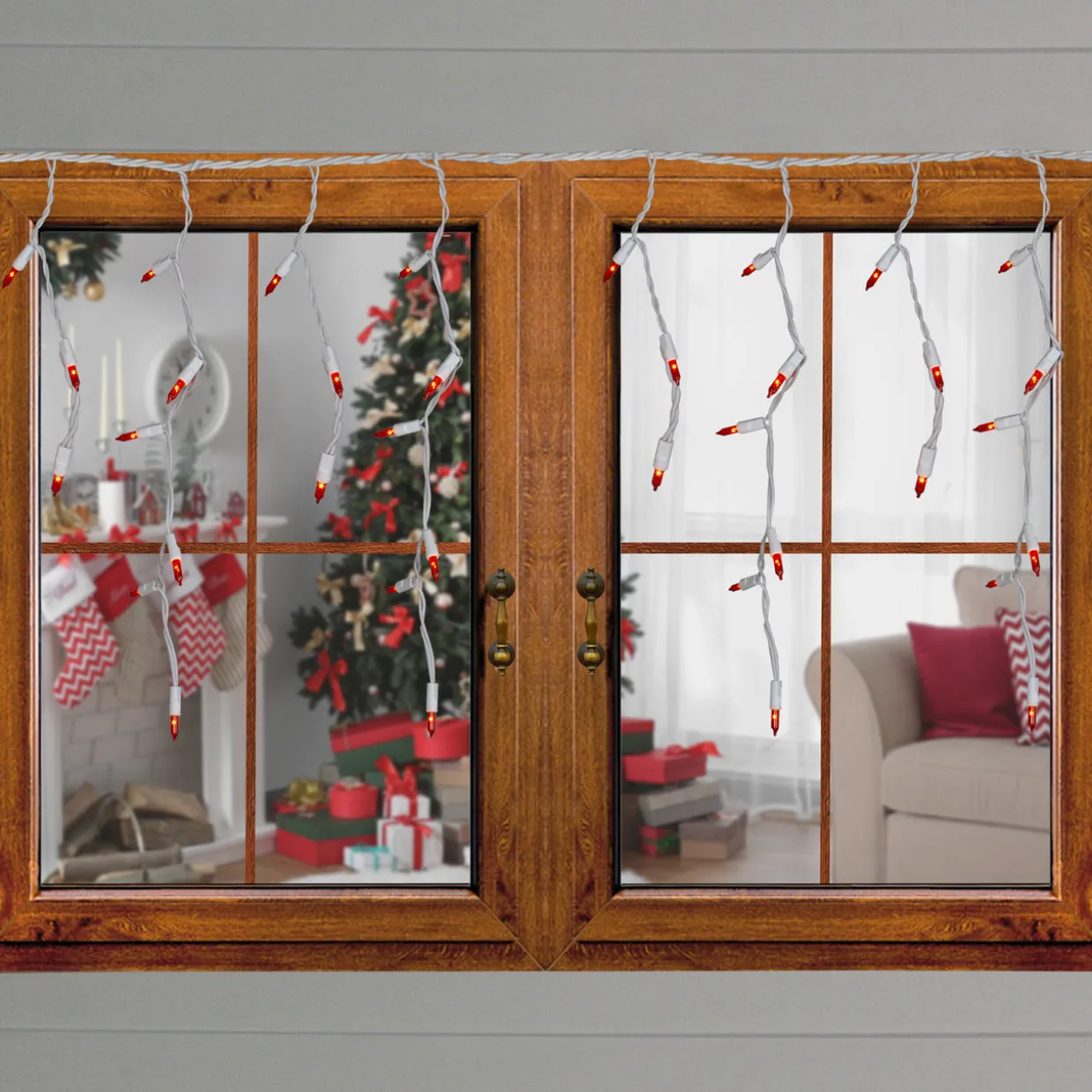 140-Count Green and Red Ever Glow Chasing Mini Christmas Light Set, 34.75 ft White Wire