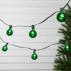 10-Count Green G50 Globe Christmas Patio Lights- 9ft, Green Wire