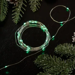 50-Count Green LED Micro Fairy Christmas Lights - 16ft, Copper Wire