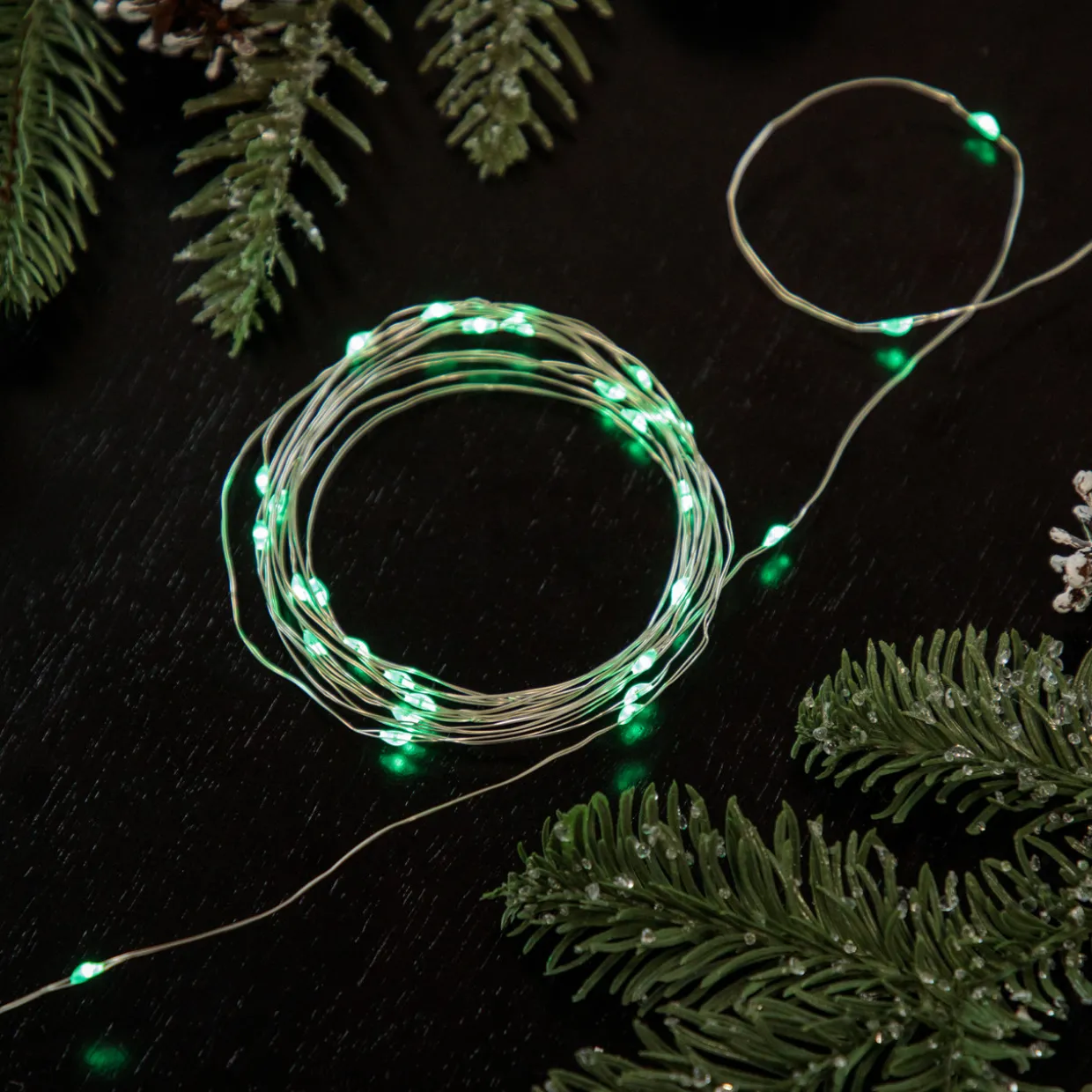 50-Count Green LED Micro Fairy Christmas Lights - 16ft, Copper Wire