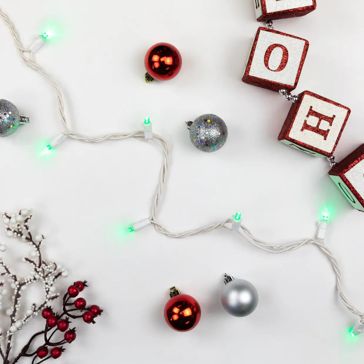 50-Count Green LED Wide Angle Christmas Lights, 16.25 ft White Wire