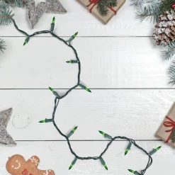 35-Count Green Mini Christmas Light Set, 7ft Green Wire