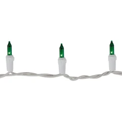 35-Count Green Mini Christmas Light Set, 7ft White Wire