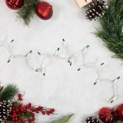 50-Count Green Mini Christmas Light Set, 10ft White Wire