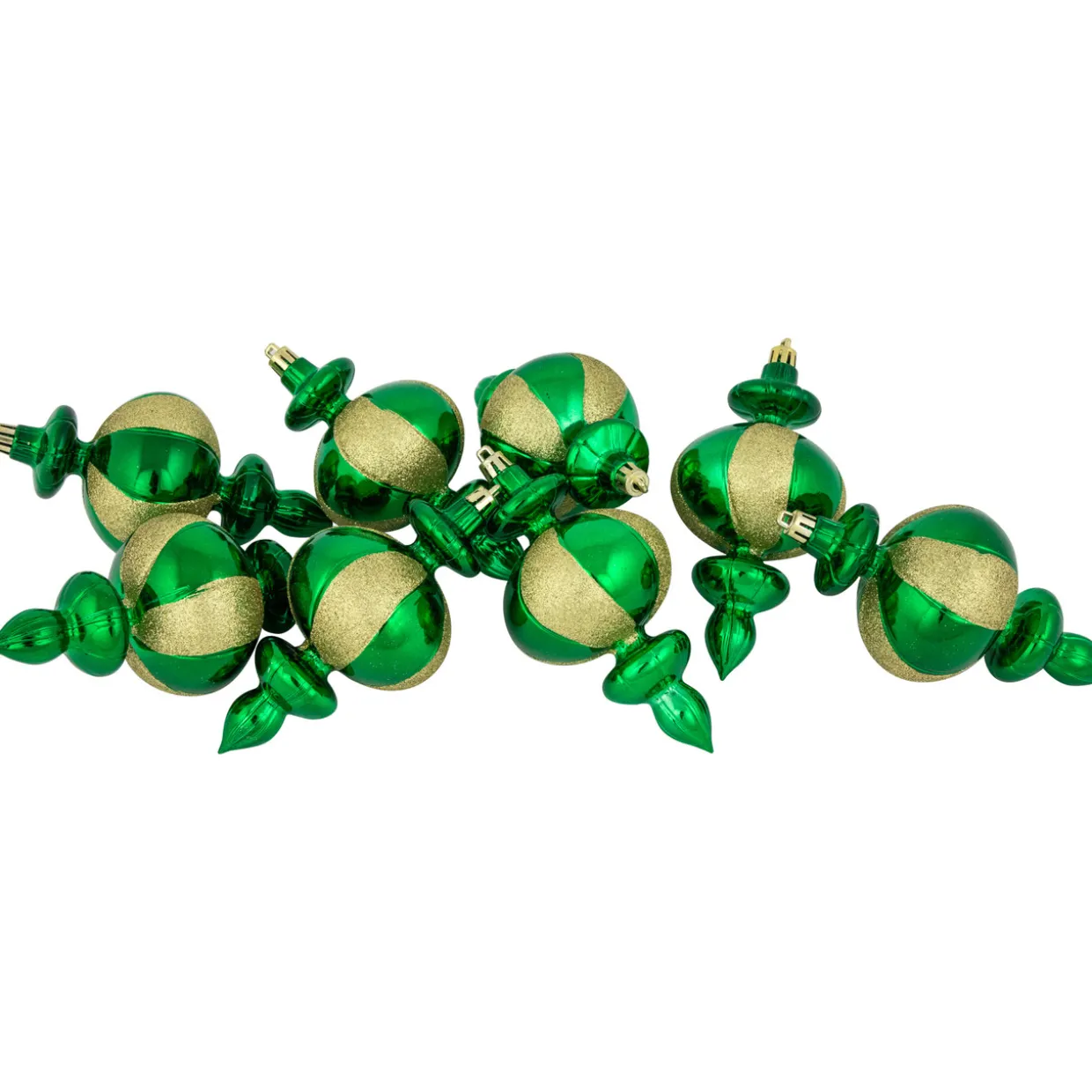 8-Count Green Shatterproof Finial Christmas Ornaments, 6"