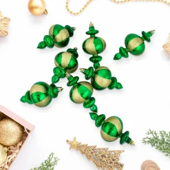 8-Count Green Shatterproof Finial Christmas Ornaments, 6"