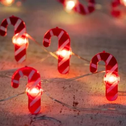 20-Count LED Candy Cane Christmas Fairy Lights, 6.5 ft Silver Wire