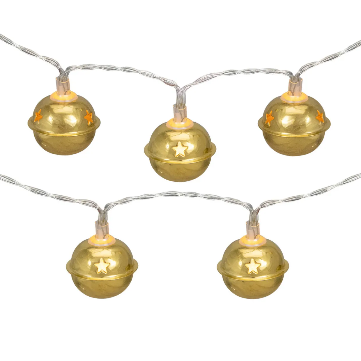 10-Count LED Gold Christmas Bells Fairy Lights, 5.5ft, Copper Wire