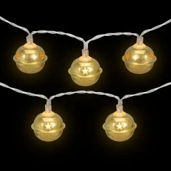 10-Count LED Gold Christmas Bells Fairy Lights, 5.5ft, Copper Wire