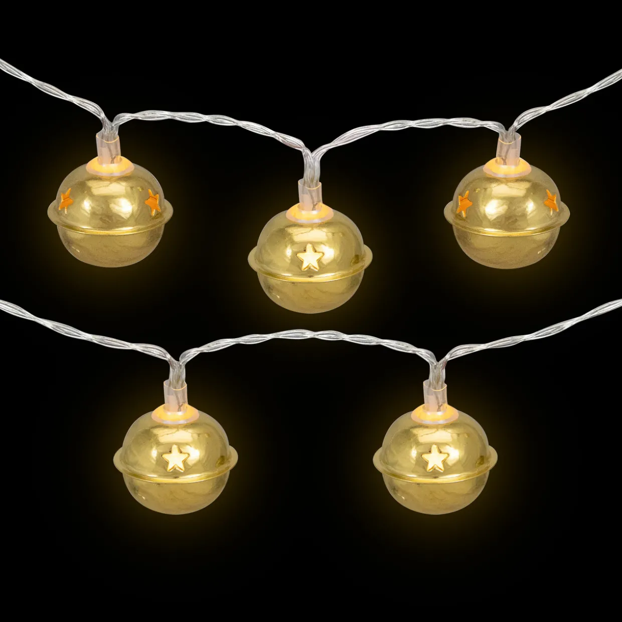 10-Count LED Gold Christmas Bells Fairy Lights, 5.5ft, Copper Wire