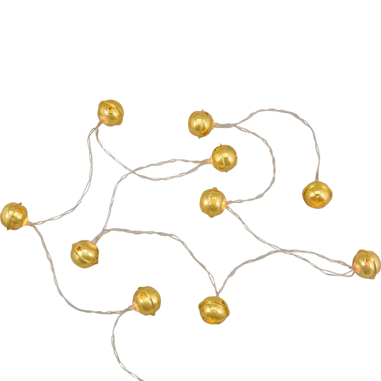 10-Count LED Gold Christmas Bells Fairy Lights, 5.5ft, Copper Wire