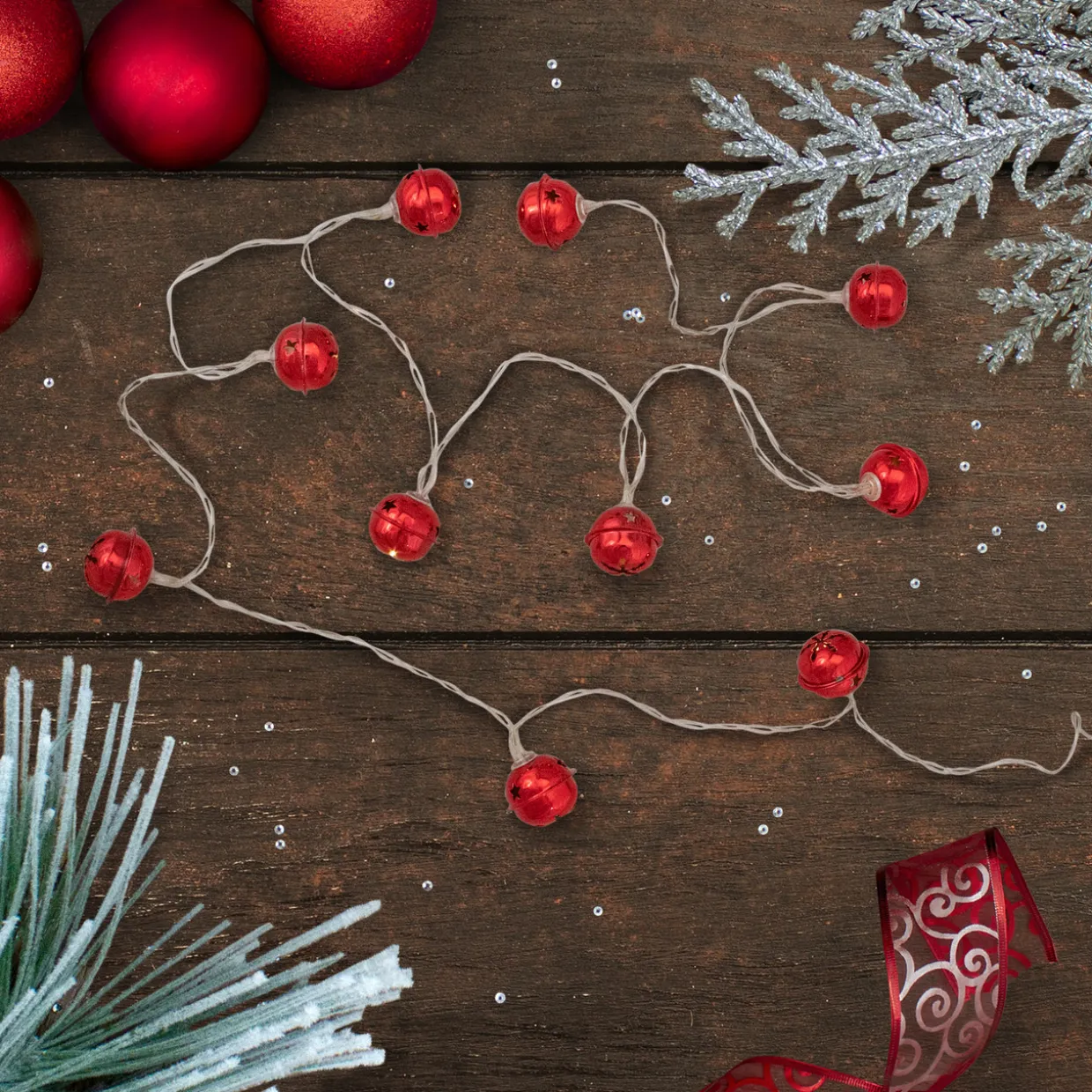 10-Count LED Red Christmas Bells Fairy Lights, 5.5ft, Copper Wire