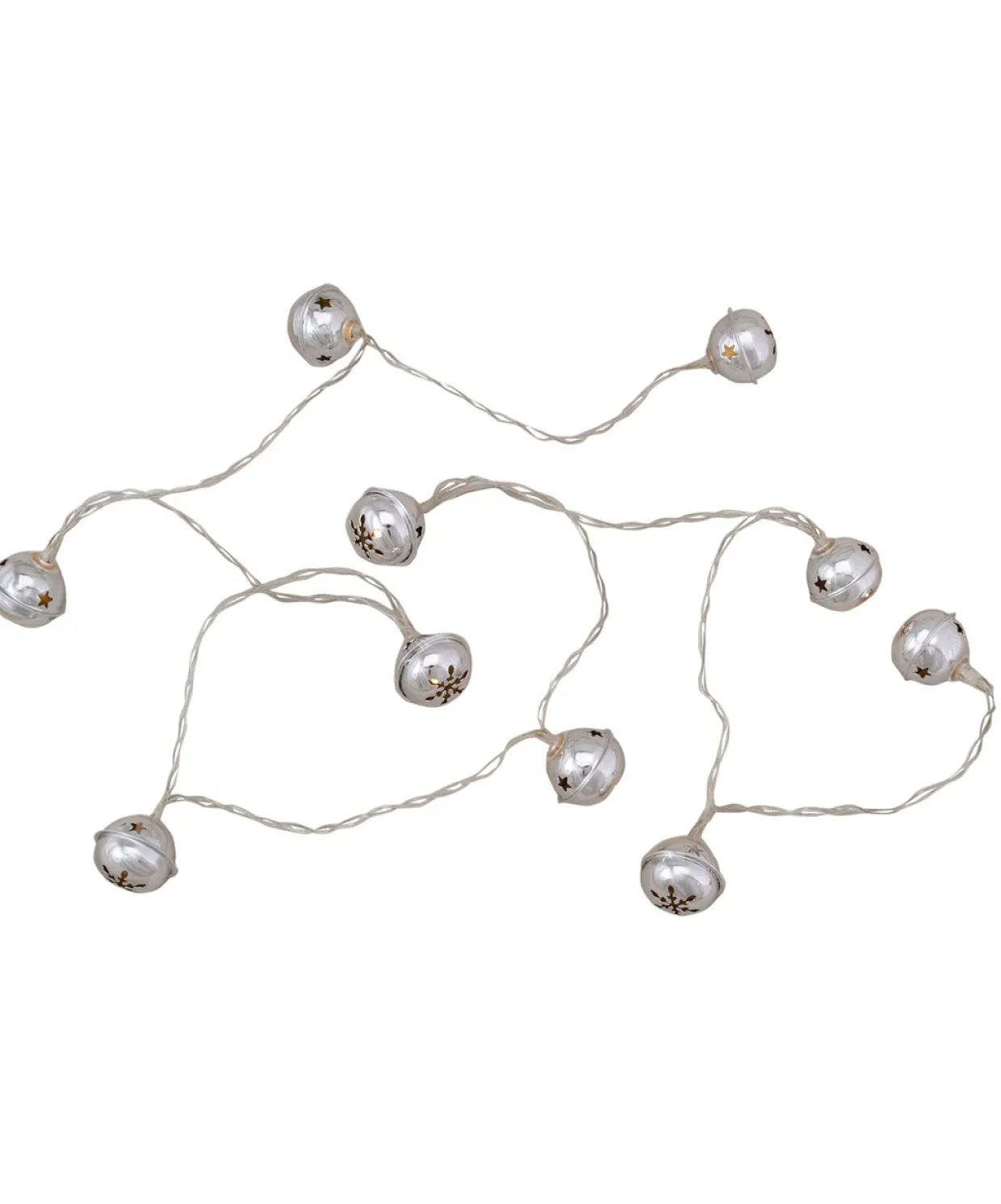 10-Count LED Silver Christmas Bells Fairy Lights, 5.5ft, Copper Wire