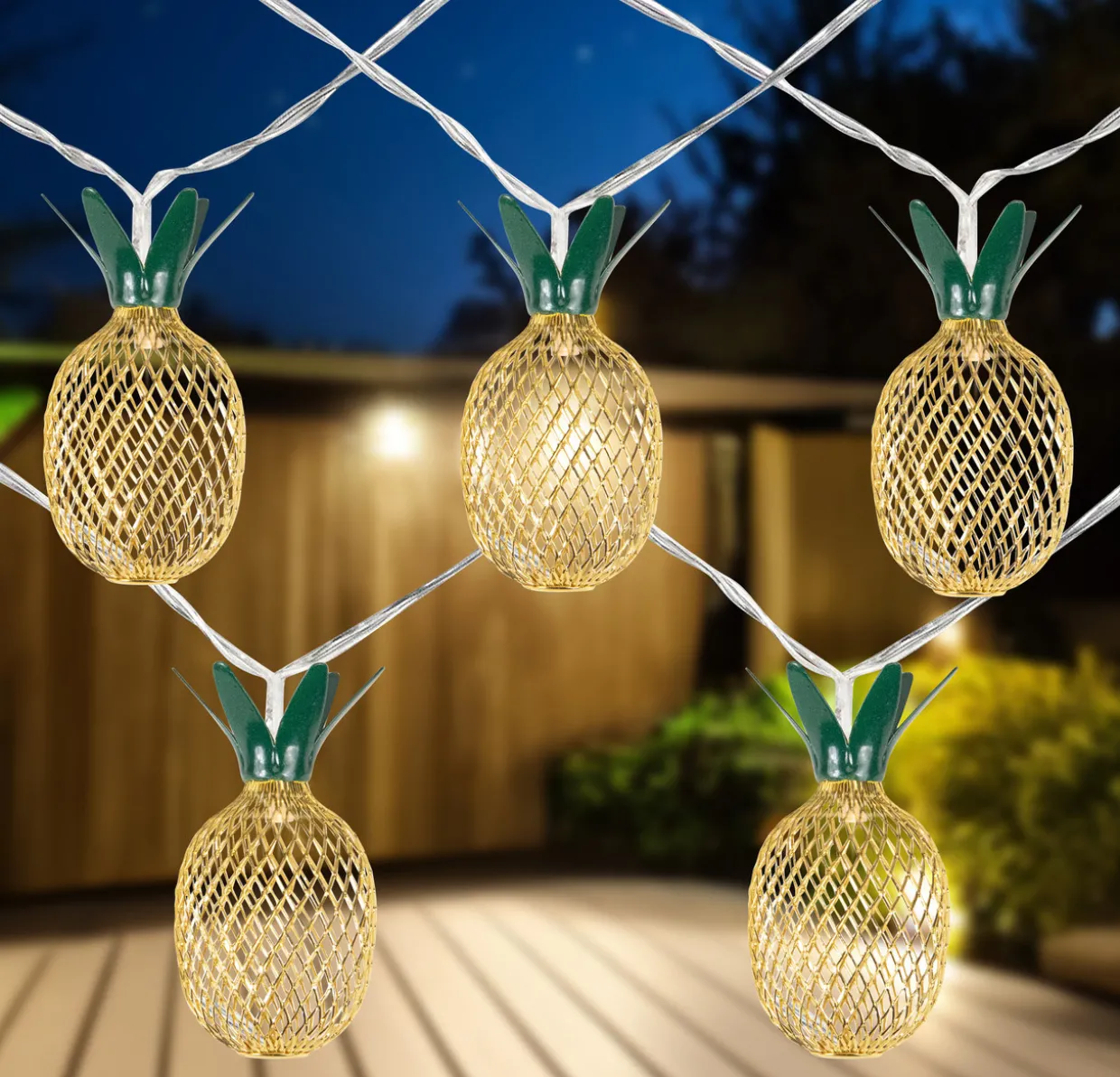10-Count LED Warm White Gold Pineapple String Lights - 3' Clear Wire