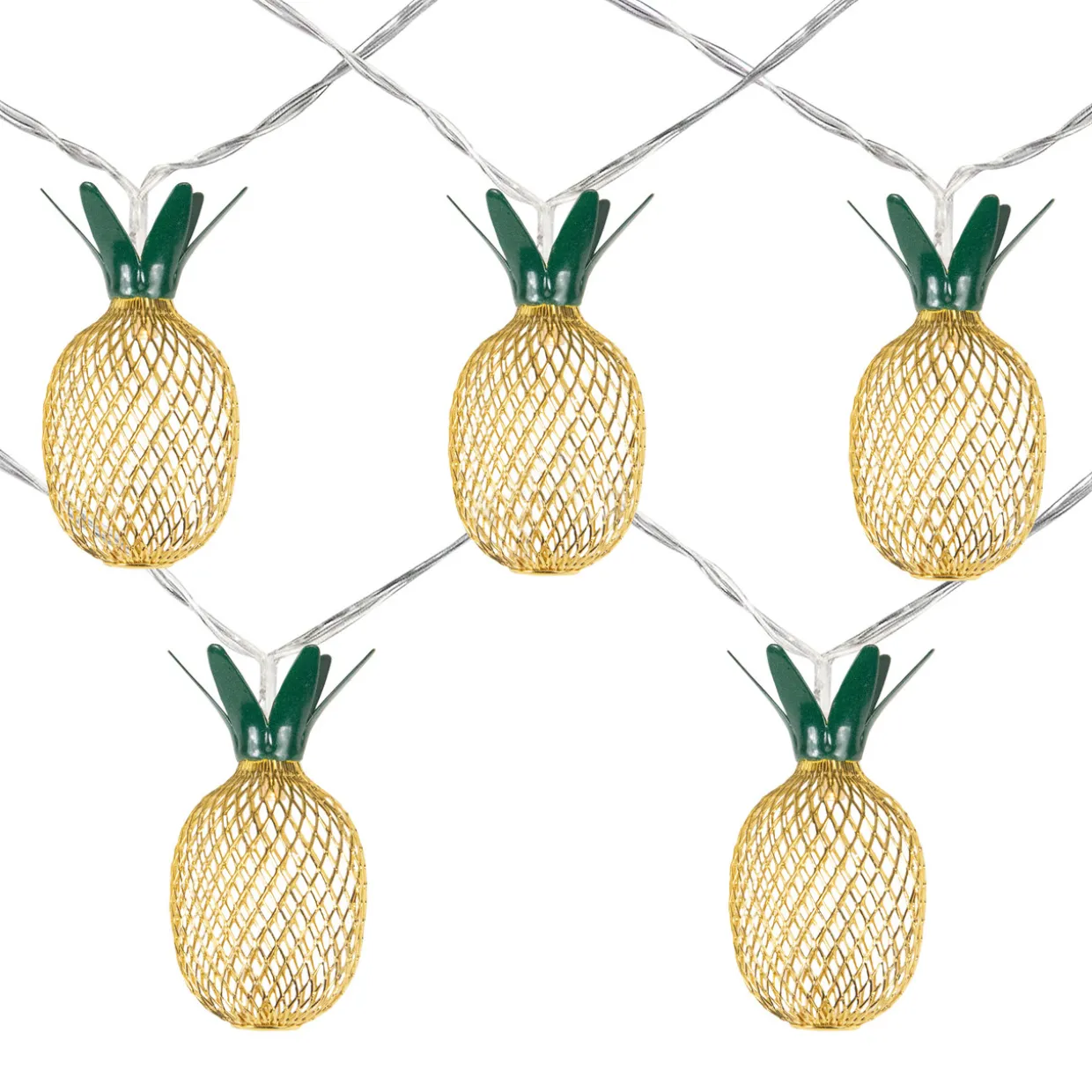 10-Count LED Warm White Gold Pineapple String Lights - 3' Clear Wire