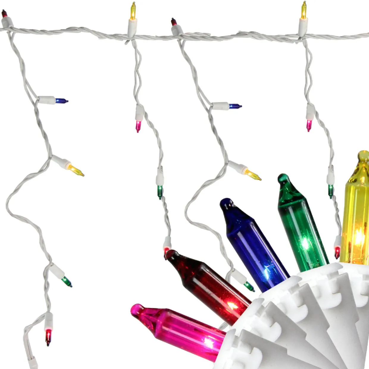 50-Count Multi-Color Mini Icicle Christmas Light Set - 6ft White Wire