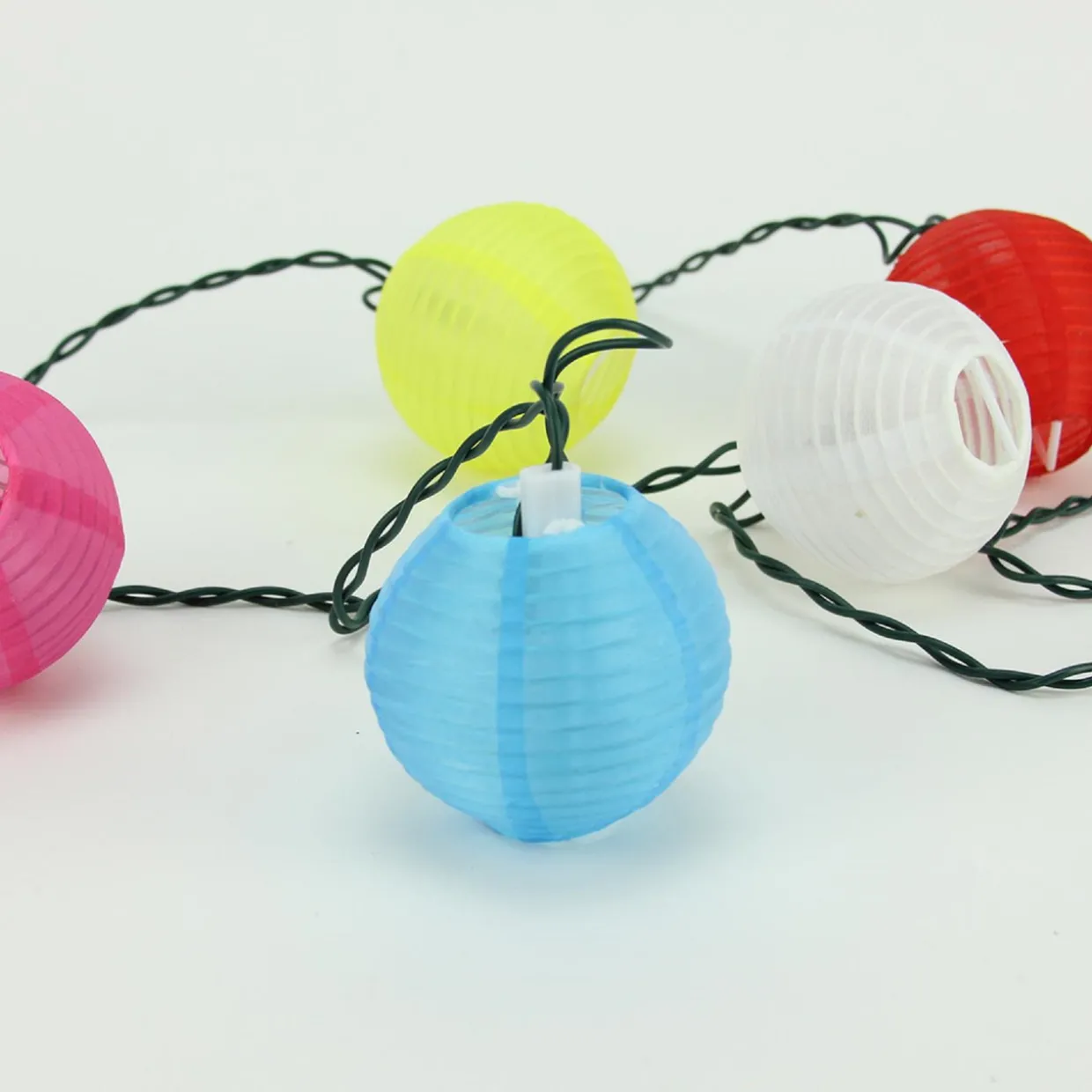 10-Count Multi-Color Round Chinese Lantern Christmas Light Set, 9ft Green Wire