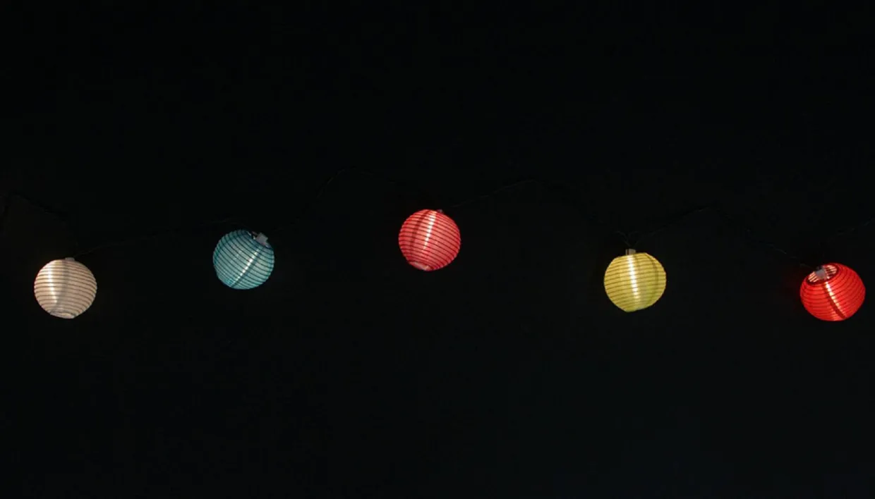 10-Count Multi-Color Round Chinese Lantern Christmas Light Set, 9ft Green Wire