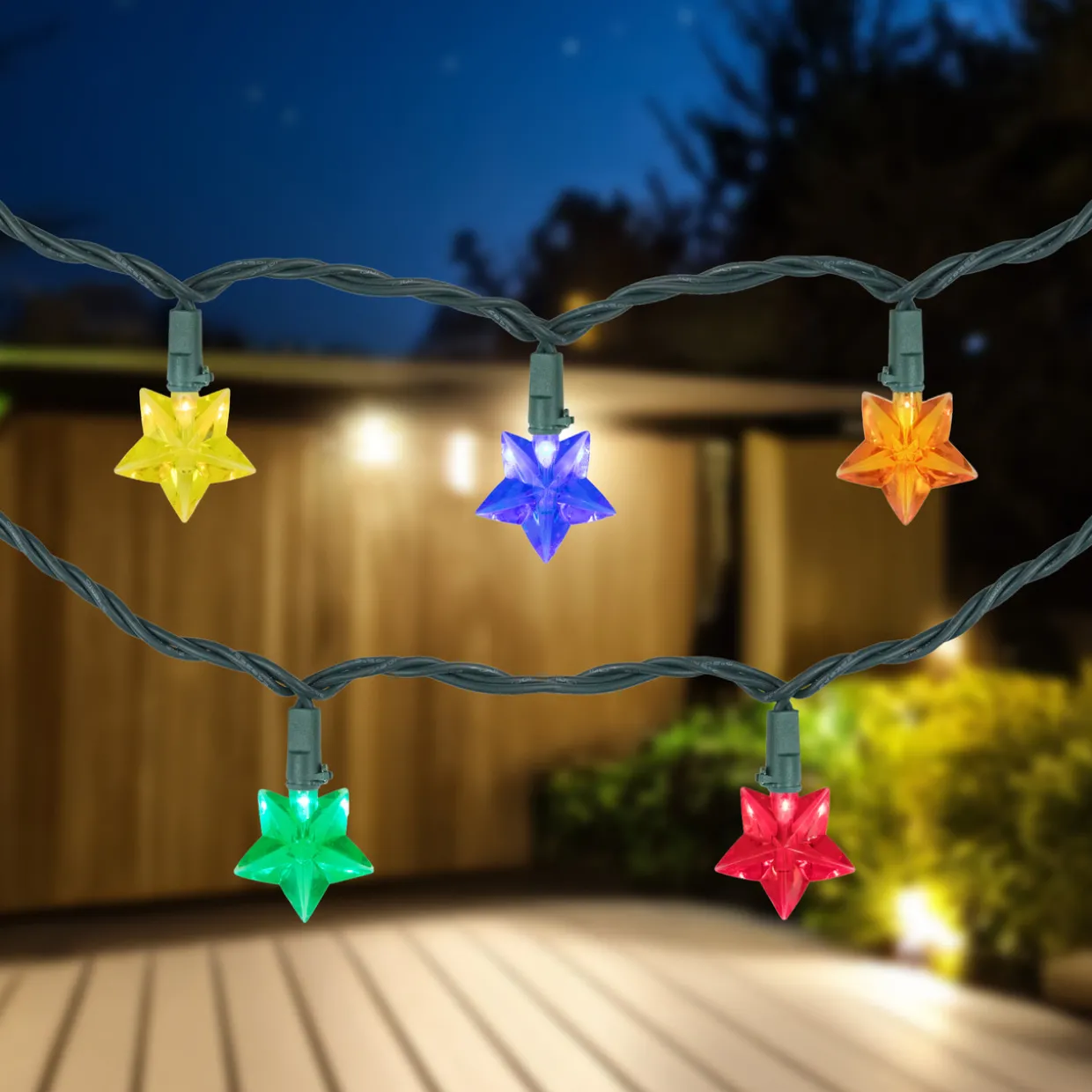 20-Count Multi-Colored Star Shaped LED Christmas Light Set- 4.5ft, Green Wire