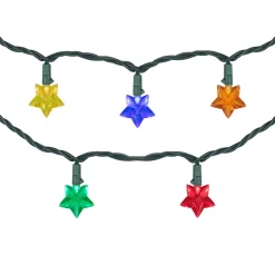 20-Count Multi-Colored Star Shaped LED Christmas Light Set- 4.5ft, Green Wire