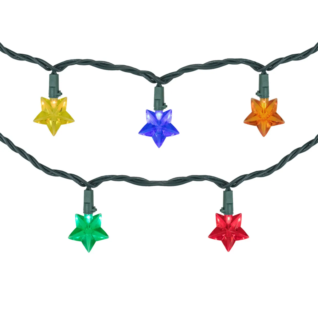 20-Count Multi-Colored Star Shaped LED Christmas Light Set- 4.5ft, Green Wire