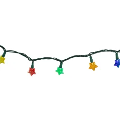 20-Count Multi-Colored Star Shaped LED Christmas Light Set- 4.5ft, Green Wire