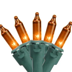 50-Count Orange Mini Christmas Light Set - 10' Green Wire