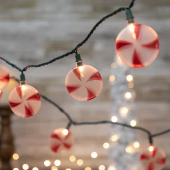 10-Count Peppermint Candies Christmas Lights - 6ft Green Wire