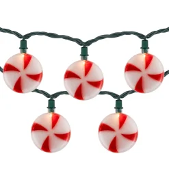 10-Count Peppermint Candies Christmas Lights - 6ft Green Wire
