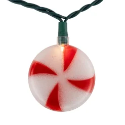 10-Count Peppermint Candies Christmas Lights - 6ft Green Wire