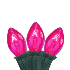 25-Count Pink C7 Christmas Light Set, 24ft Green Wire
