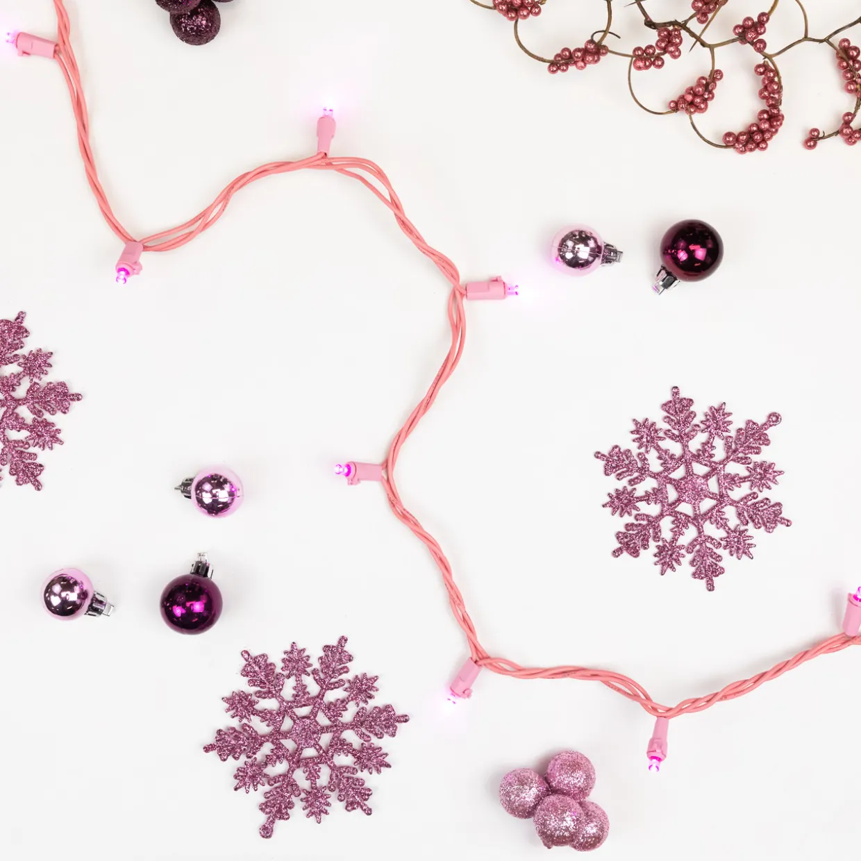 100-Count Pink LED Wide Angle Christmas Lights, 33ft Pink Wire