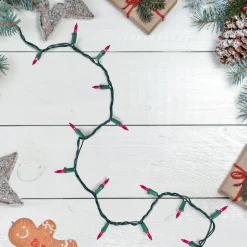 35-Count Pink Mini Christmas Light Set, 7ft Green Wire