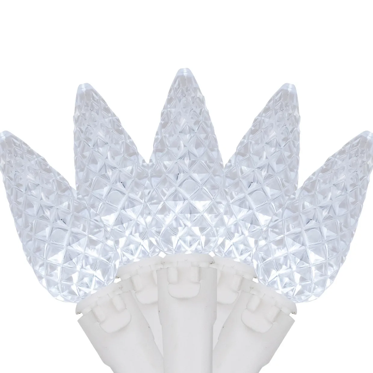 70-Count Pure White LED Faceted C6 Christmas Lights, 23 ft White Wire