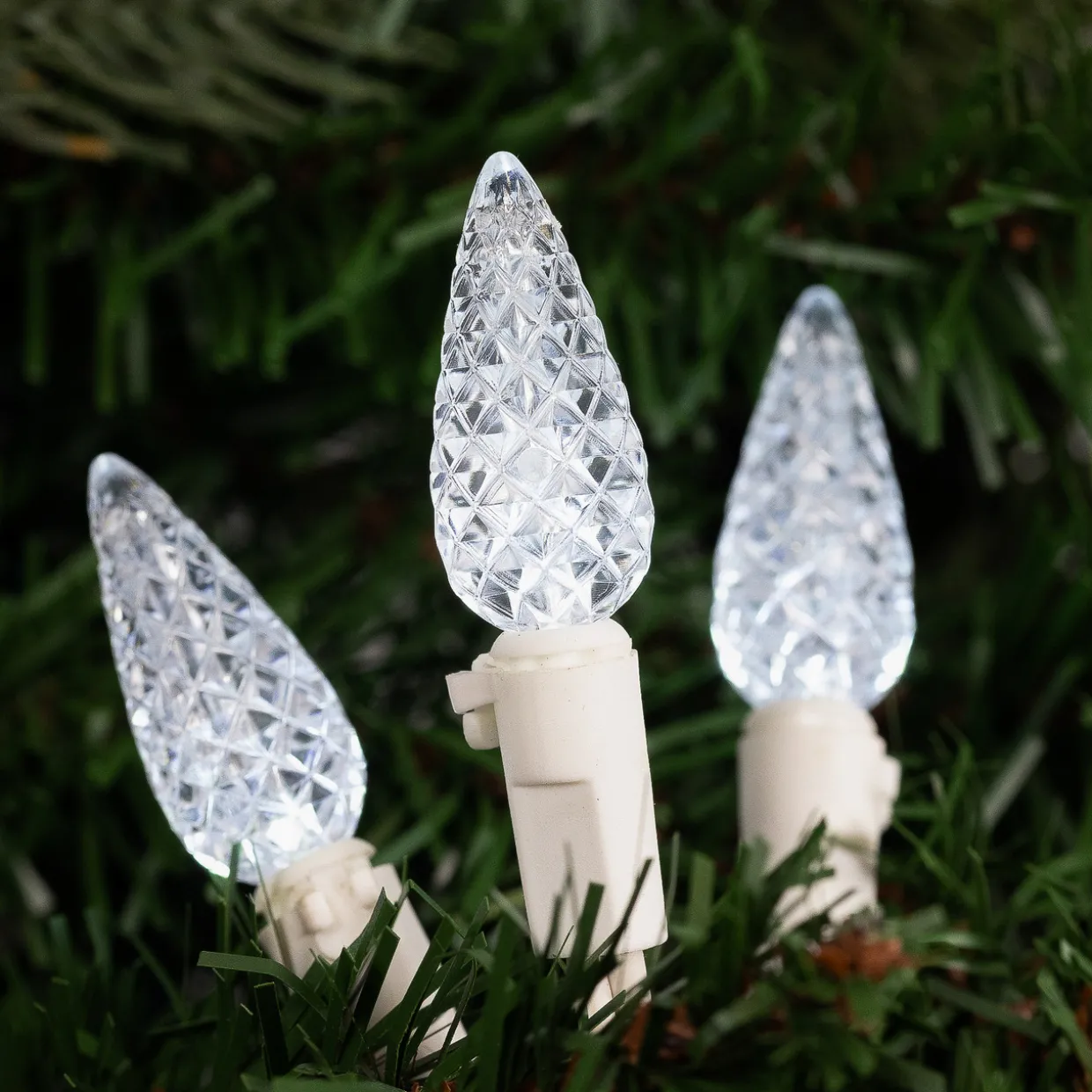 70-Count Pure White LED Faceted C6 Christmas Lights, 23 ft White Wire