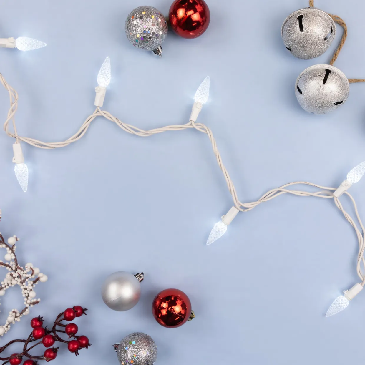 70-Count Pure White LED Faceted C6 Christmas Lights, 23 ft White Wire