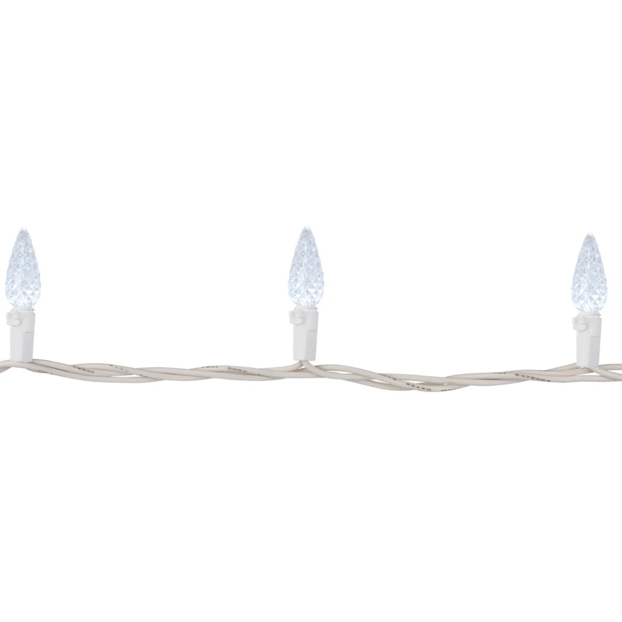 70-Count Pure White LED Faceted C6 Christmas Lights, 23 ft White Wire