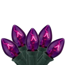 25-Count Purple C7 Transparent Christmas Light Set, 24ft Green Wire