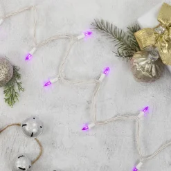 50-Count Purple LED Mini Christmas Lights, 16.25 ft White Wire