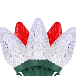 100-Count Red and Pure White Faceted LED C9 Christmas Lights, 66ft Green Wire