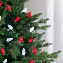 100-Count Red and Pure White Faceted LED C9 Christmas Lights, 66ft Green Wire