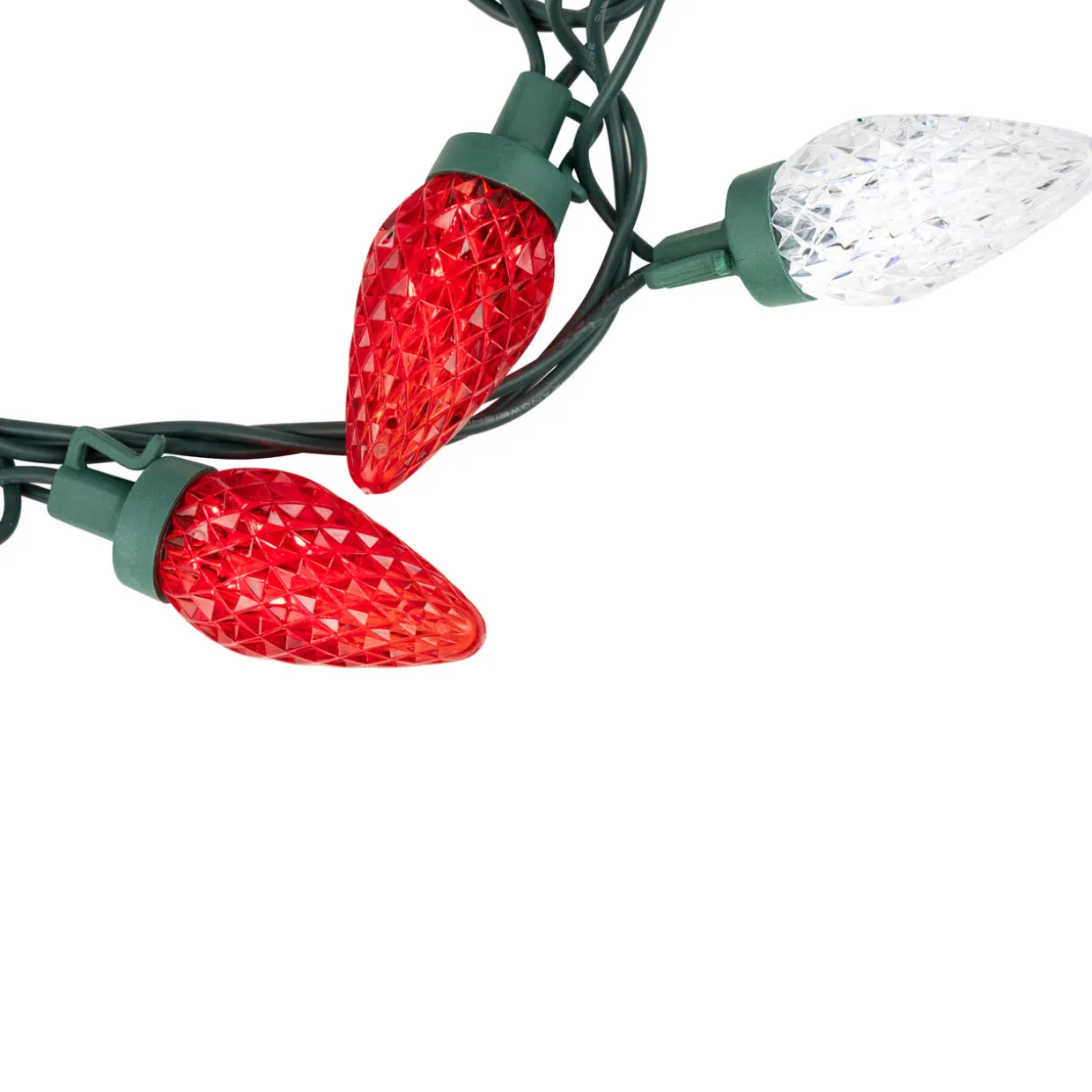 100-Count Red and Pure White Faceted LED C9 Christmas Lights, 66ft Green Wire