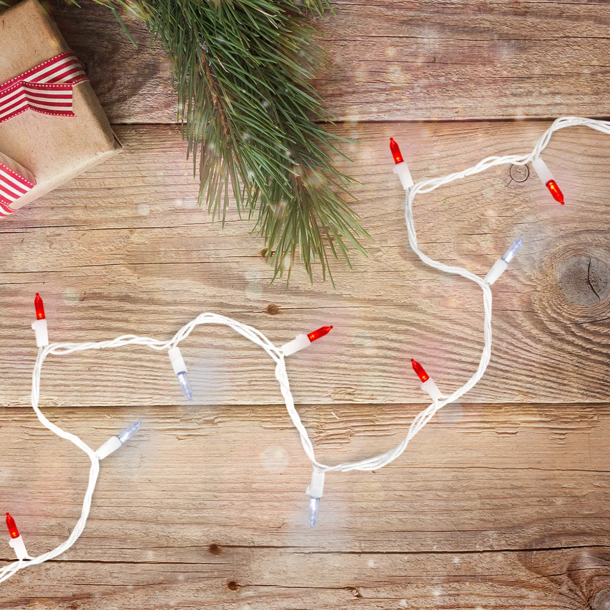 100-Count Red and Pure White LED Mini Christmas Lights, 33ft White Wire