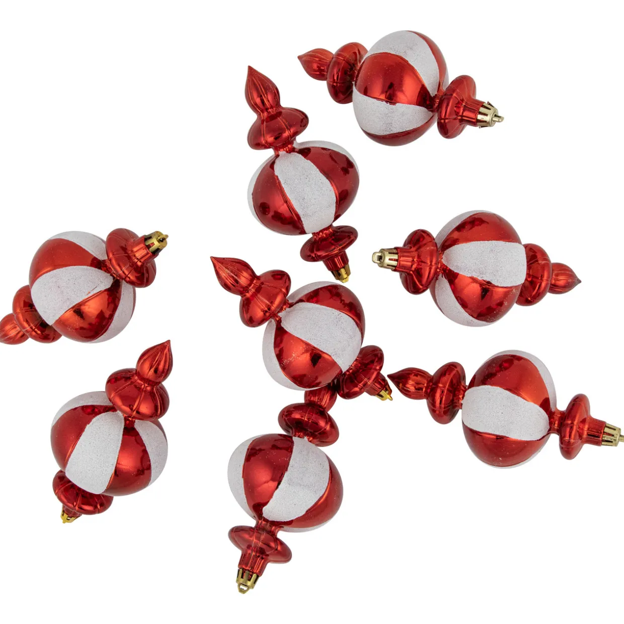8-Count Red and White Shatterproof Finial Christmas Ornaments, 6"