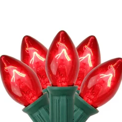 25-Count Red C7 Transparent Christmas Light Set, 24ft Green Wire
