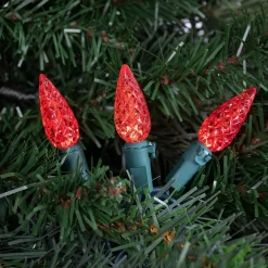 70-Count Red LED Faceted C6 Christmas Light Set, 23ft Green Wire