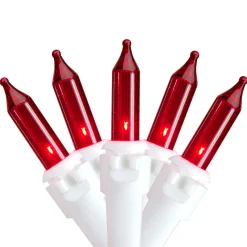 50-Count Red Mini String Christmas Light Set, 10ft White Wire